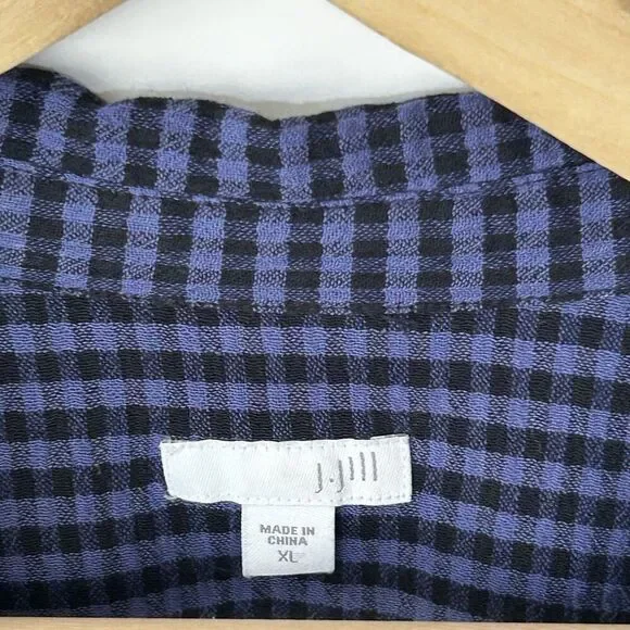 J.Jill Top Size XL Popover V-Neck Plaid Check Blouse Black Purple/Blue Women's - Picture 4 of 8